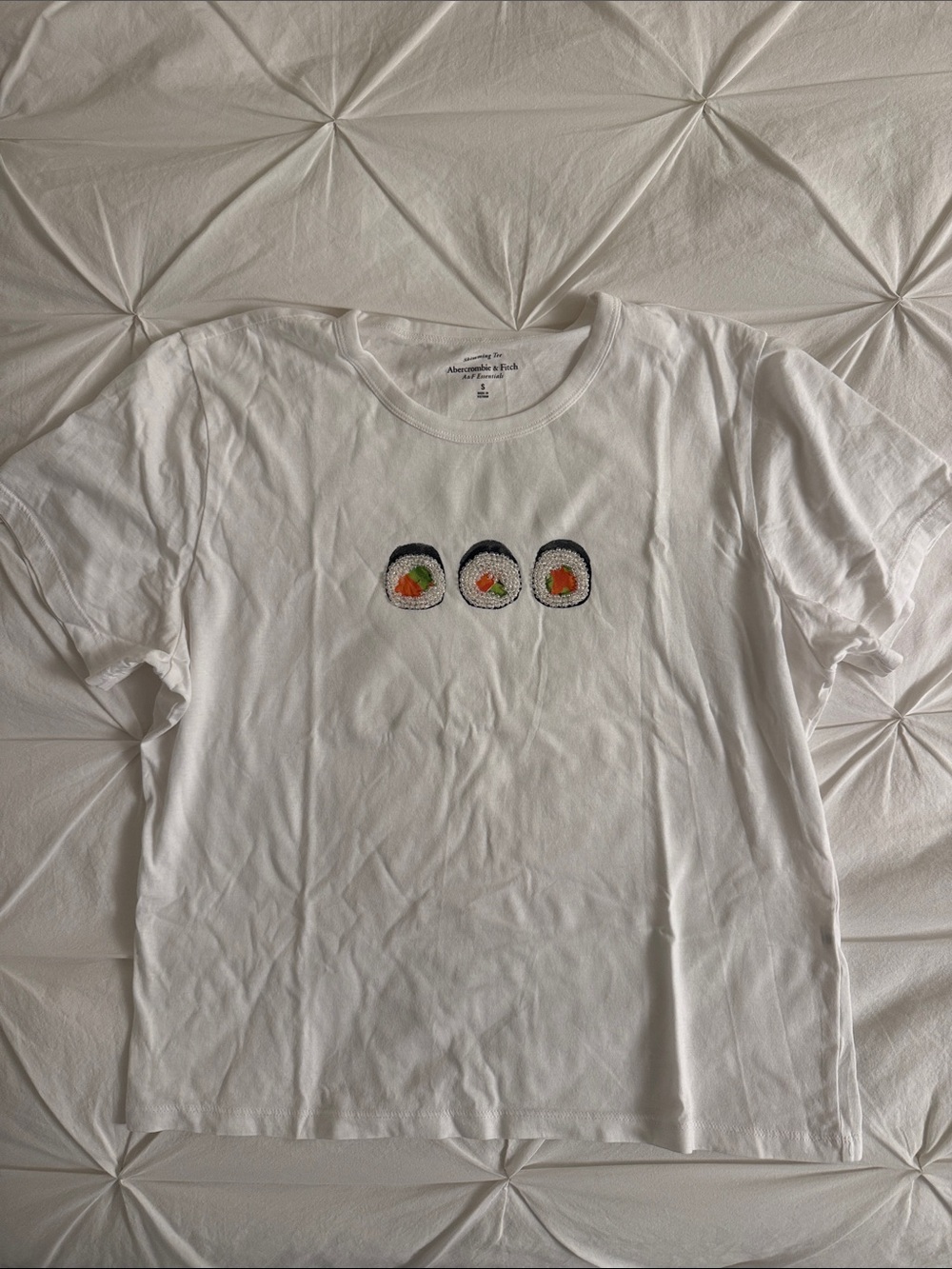 Embroidered Sushi Roll White Tee
